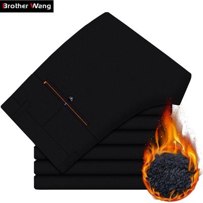 Classic Winter Men 'S Thick Business Casual Pants Solid Color Stretch Fleece Warm Brand Trousers Male 