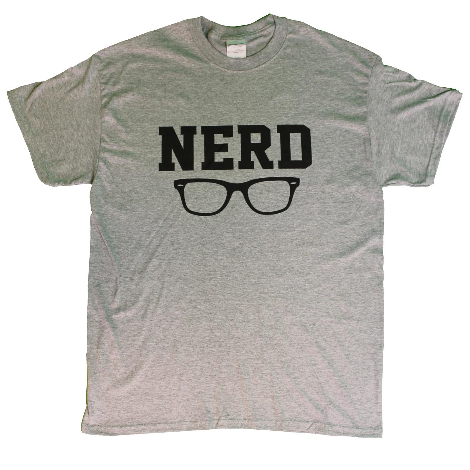 Nerd Geek Glasses Grey Tshirt White Print L
