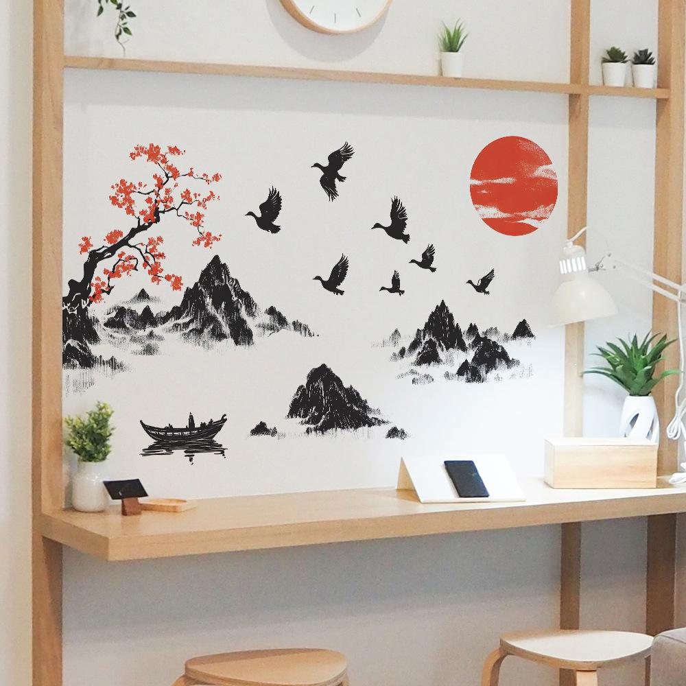 Pcs Style 2 Chinese Simple Landscape Painting Bedroom Living Room Home Wall Background Landscaping Decoration Wall Stickers