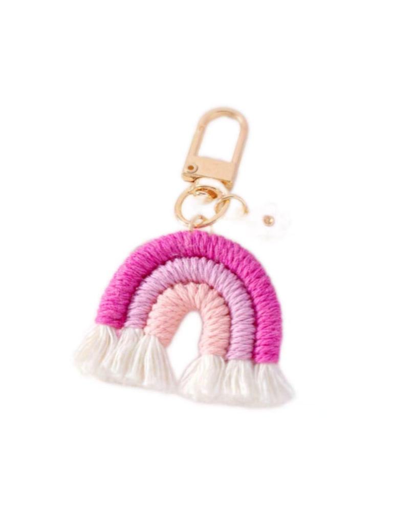 Handmade Rainbow Knit Keychain Pendant - Fashionable Woven Accessory