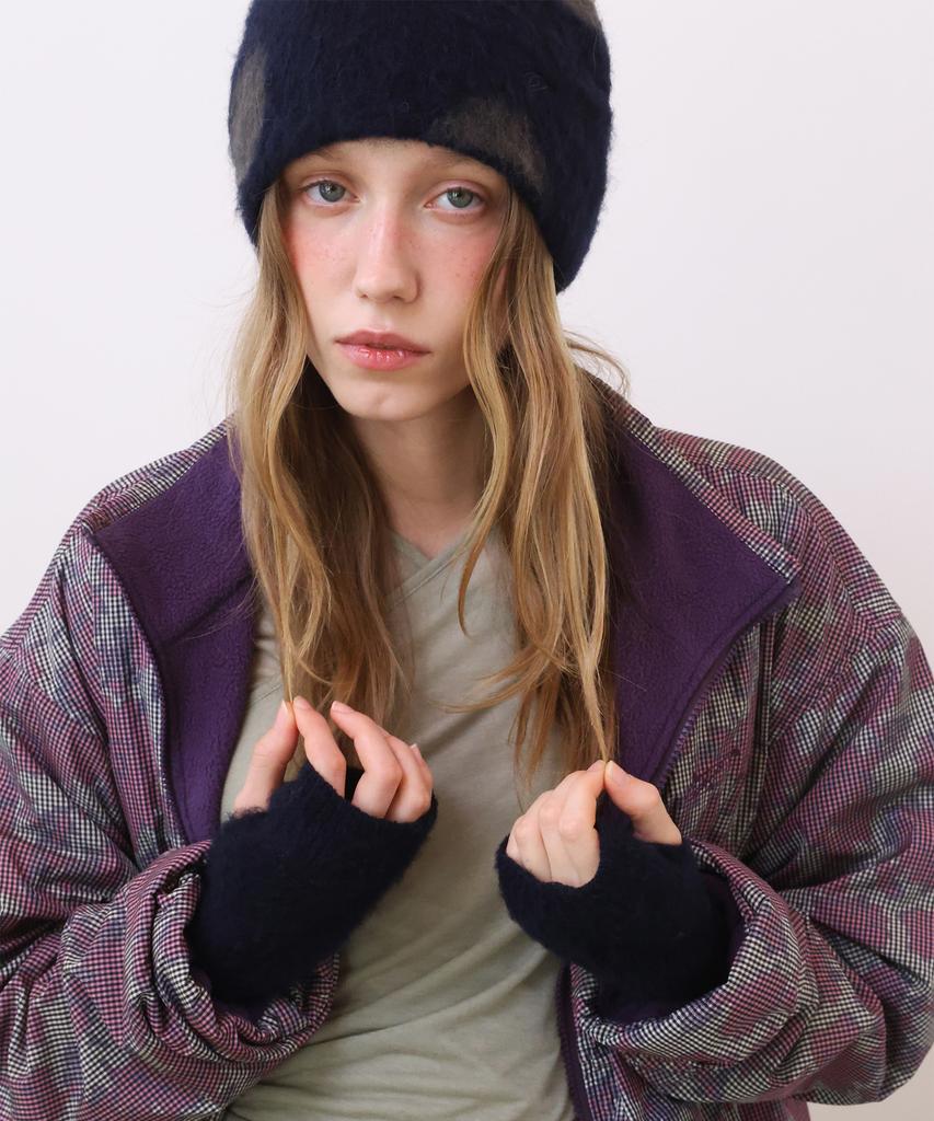 POEV Fluffy Dotted Knit Beanie - Navy