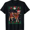 Funny Christmas Goat T Shirt With Lights Black Holiday Featuring Santa H Vintage Top For Everyday Wear Versatile Unisex