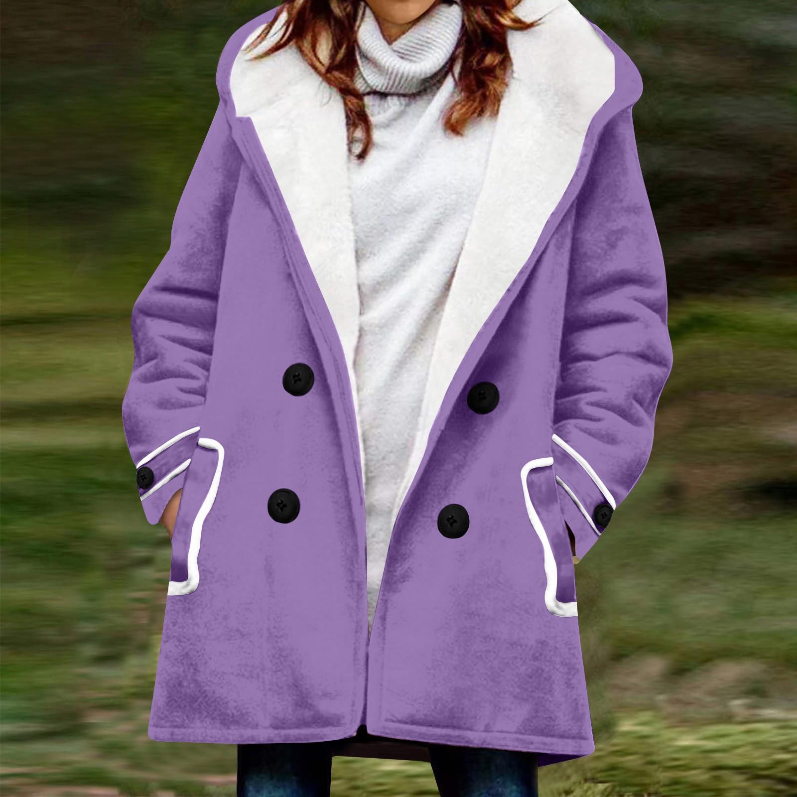 

Женское зимнее пальто, теплое мохнатое пуховое пальто с капюшоном и пуговицами, куртка XXXL фиолетовый