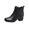 Vintage Kurze Stiefel Damen Rindsleder Absatz Mittelhoher Absatz Runde Spitze Martin Stiefel Rindsleder Hoher Absatz Seitlicher Reißverschluss Schnürstiefel Mama Stiefel