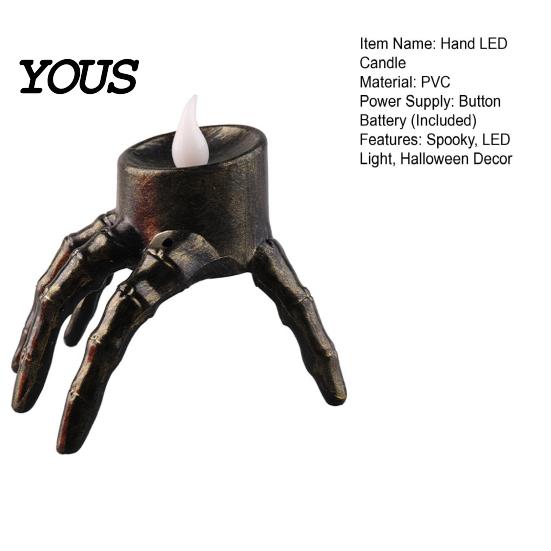 Realistic Pattern Votive Halloween Skeleton Hand Candle Light, Gothic Creepy Skull Hands Fake LED Prop for Haunted House Table Centerpiece, Entryway,