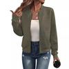 Women's Grey Short Baseball Jacket with Stand Collar, Casual Outerwear for Spring and Fall