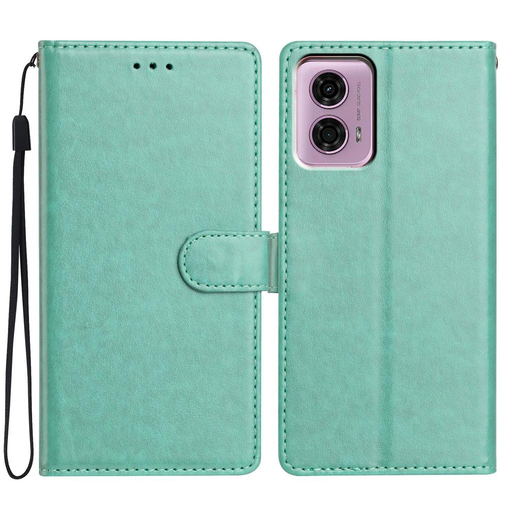 For Motorola Moto G24 4G/Moto G04 4G Lær Telefondeksel Lommebok Stativdeksel med Praktisk Stropp