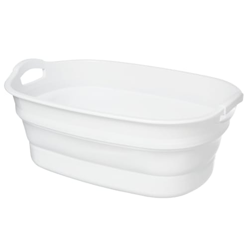 Isetou Soft Tub Wide Pet Bath, White, 23L, 60.0cm W x 40.0cm D x 10.0-24.6cm H, Made in Japan, Foldable, with Drain Plug, Laundry Basket, Outdoor Use,
