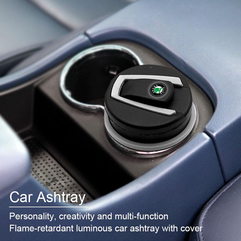 Car LED Portable Multifunctional Ashtray Car Accessories for Skoda Octavia Enyaq Rapid Karoq Derivati Fabia Kodiaq Kamiq Superb Yeti