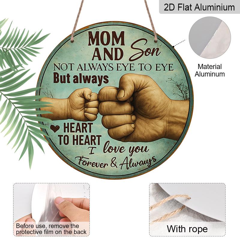 2D Flat, 1pc Mom and Son Metal Wall Art - Holding Hands & Fist Bump Heart-to-Heart - Vintage Iron Family Sign for, Room Decor - Sentimental
