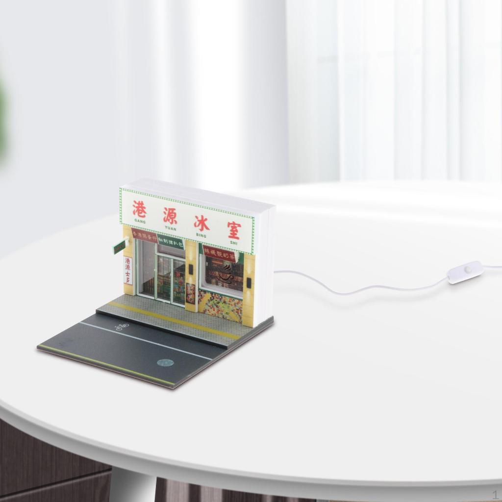 1/64 Model Car Diorama Arrangement with Lighted Street Scene for Home Decor