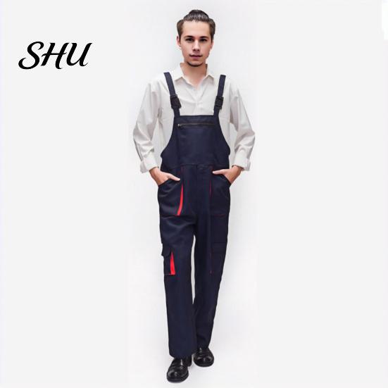 Work Jumpsuit Bib Overalls Adjustable Shoulder Straps Pockets Wide Leg Solid Color Coverall Multi-Pocket Uniforms Tool Storage
