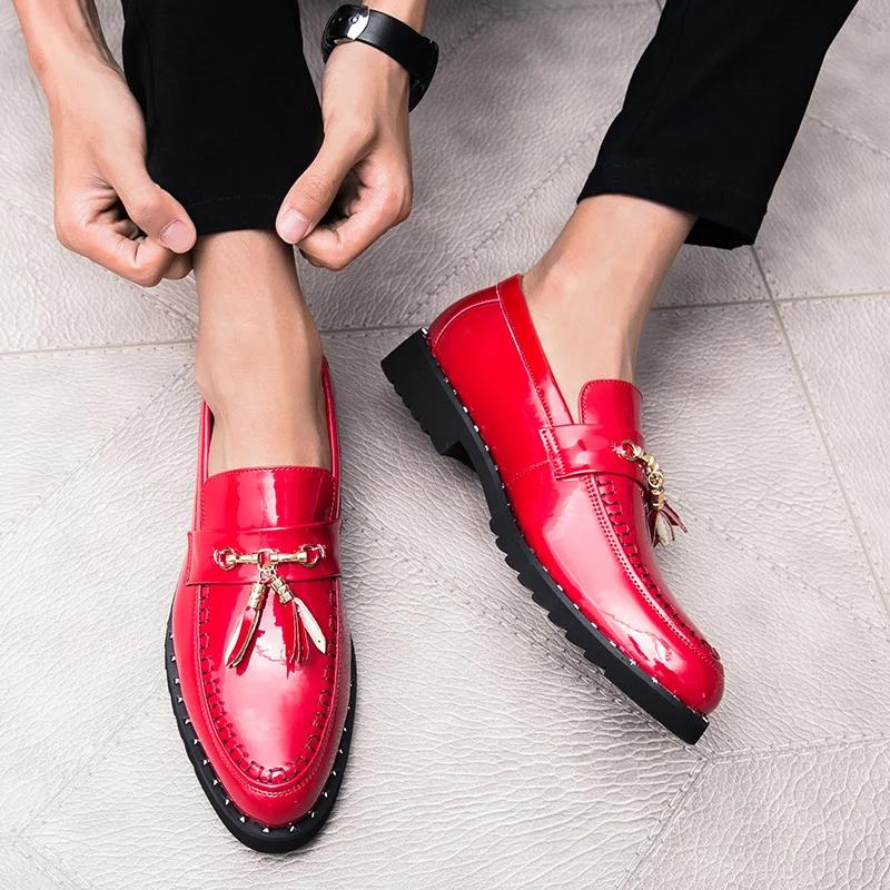 Luxury Red Patent Men Shoes Leather Designer Man Male Tassels Mens Oxford Shoes Fashion Wedding Men Dress Shoes for Men