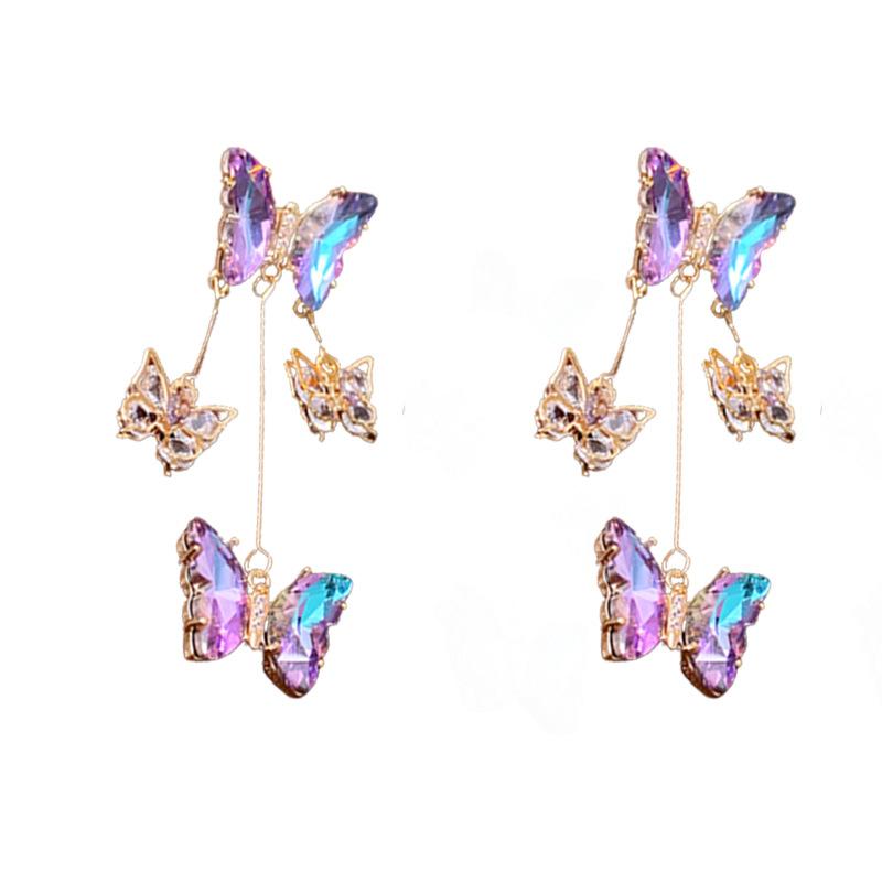 Silver Needle Diamond Zircon Butterfly Tassel Earrings, Korean Fashion Long Earrings Light Luxury ins Mori Earrings
