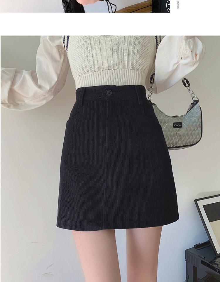 Plus Size Women's Coffee Corduroy A-line Skirt - Autumn/Winter Hip-Hugging Retro Brown Short Skirt