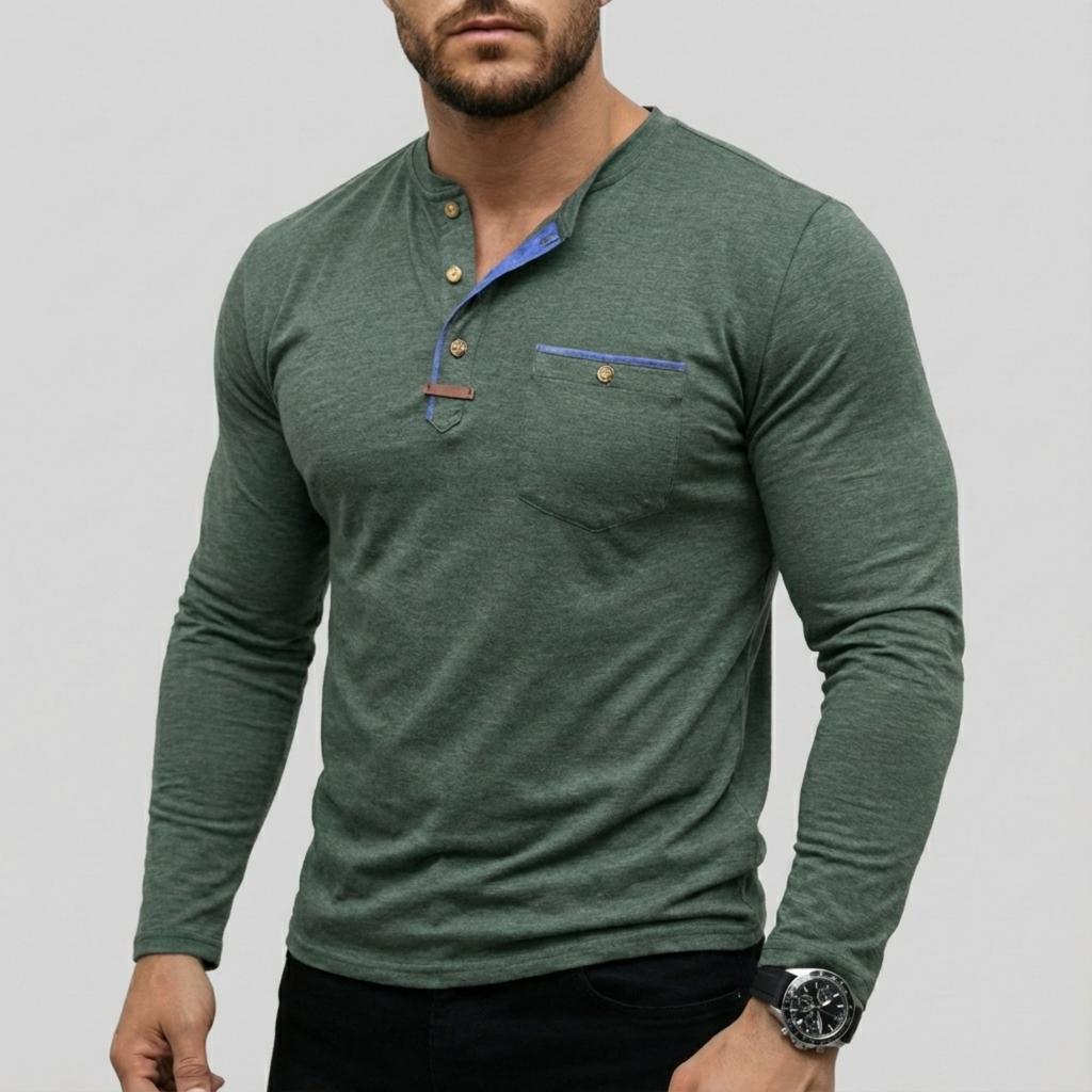 Men's casual ,color long,sleeved base layer shirt, men's button,down round,neck elastic sport top