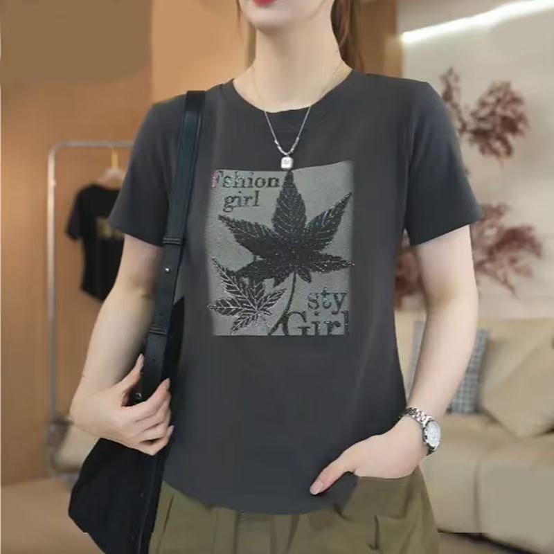

Round Neck Solid Color Love Heart Printed T-Shirt - Elegant & Versatile Summer 2025 Slimming Top M [Recommended 85-100 lbs] сірий колір