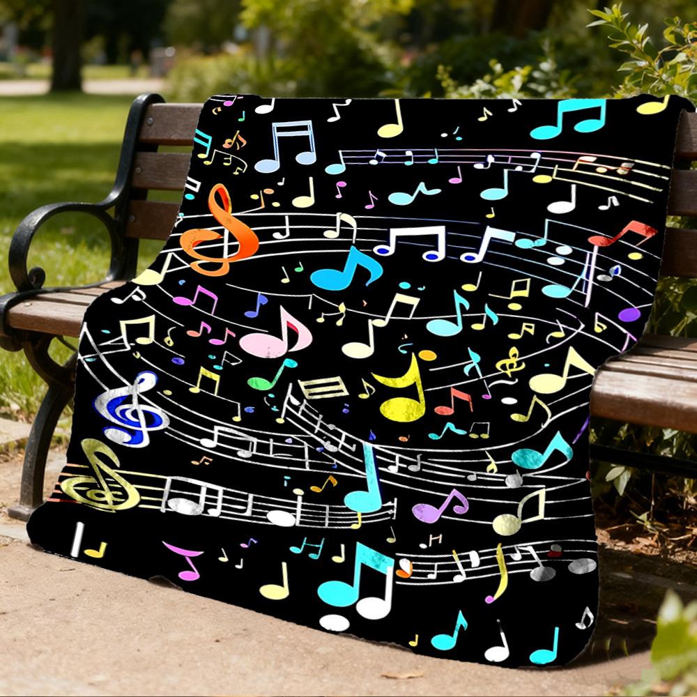 1pc Musical Notes, Colorful Symbols Print Outdoor Blanket, Lightweight Polyester,