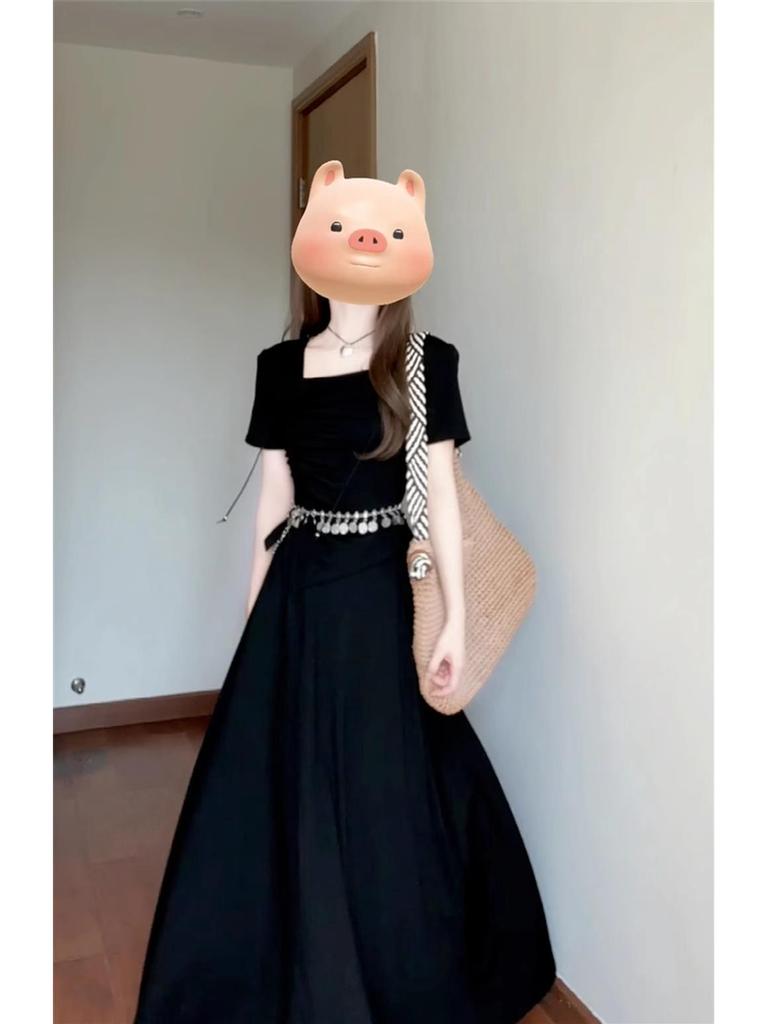 2026 Graues Petite Französisches High-End Langes Sommerkleid für Damen