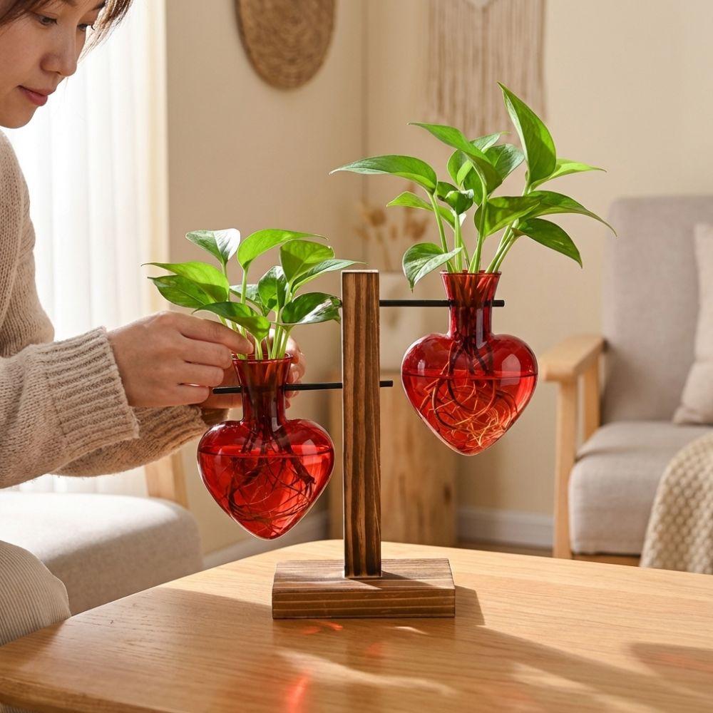 Transparente Hydroponik-Pflanzenvase Holzständer Holzrahmen Vase Pflanzenliebhaber Geschenk