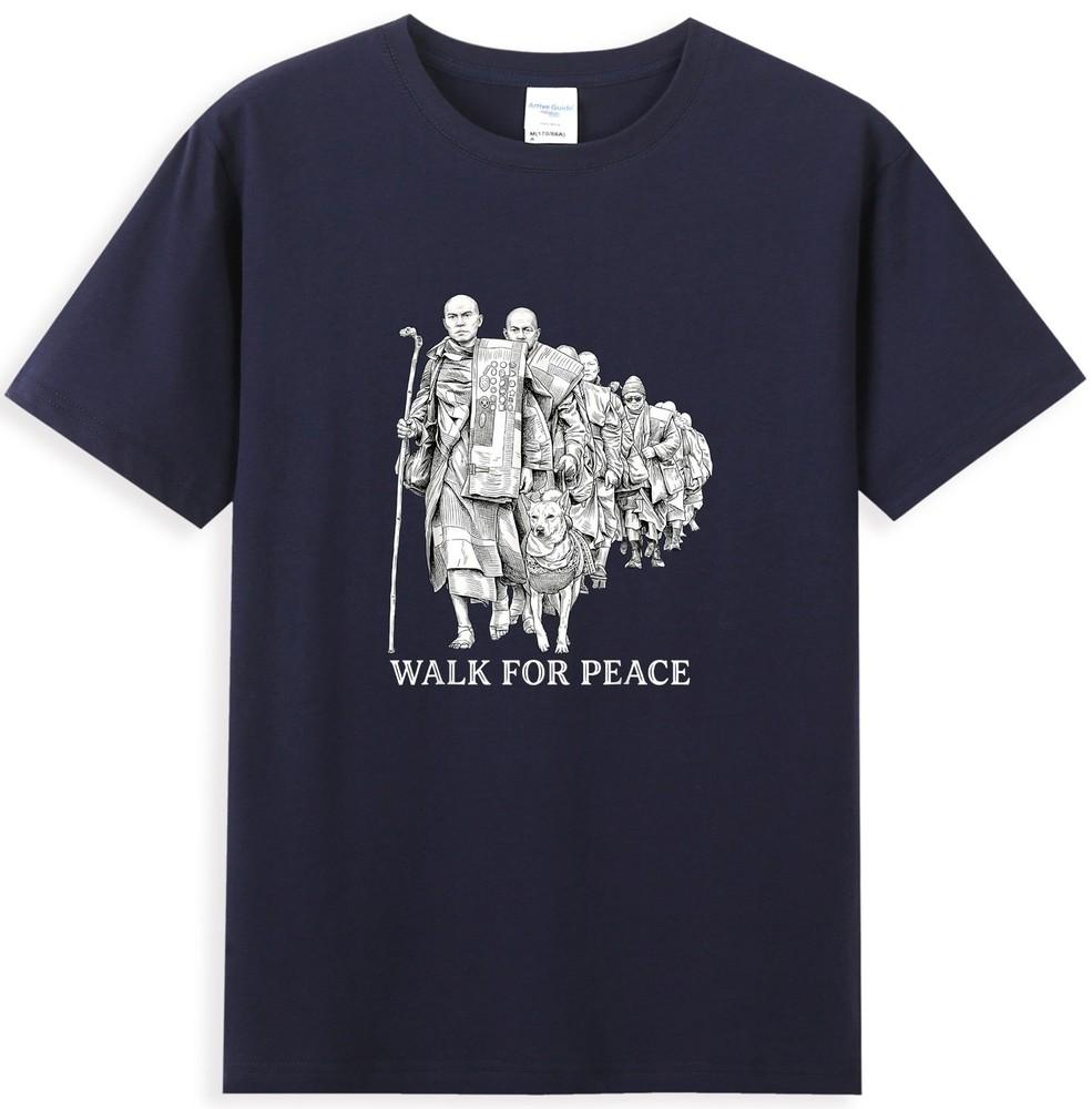 Walk For Peace Monks With Aloka Dog Funny Graphic TShirt S