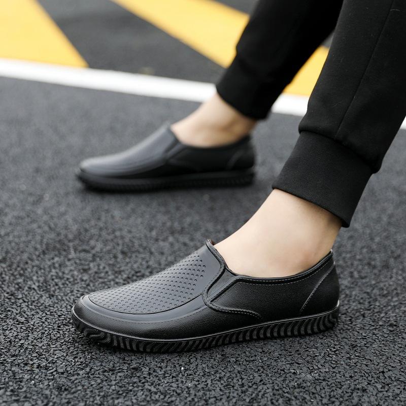 Fashion Rain Shoes Men's Low-top Summer Waterproof Shoes Rain Boots Short Barrel Anti-slip Kitchen Rubber Shoes Car Wash Water Shoes