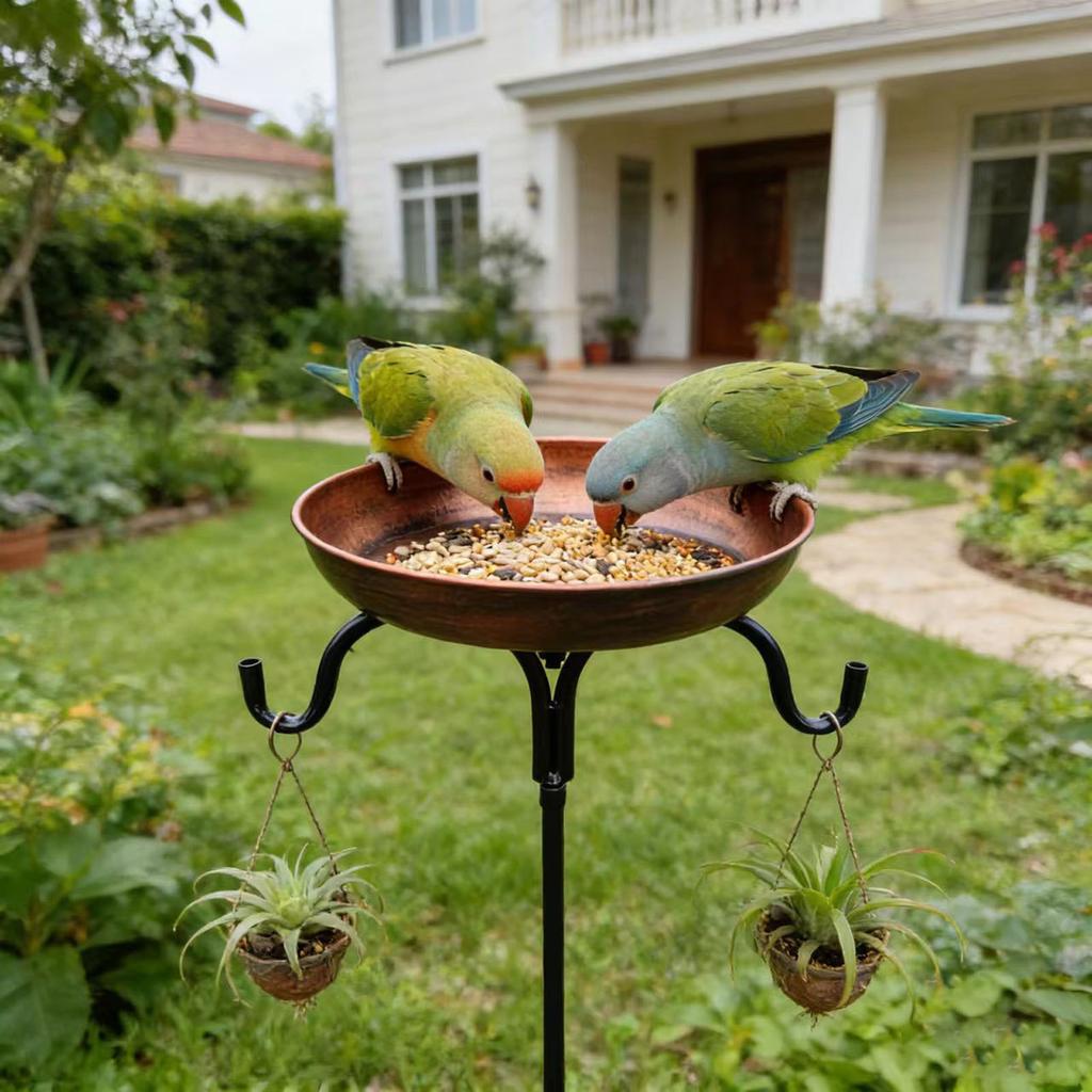 Classical Iron Bird Feeder Bird Bath With Hanging Hook For Easy Attracting Wild Birds To Yard Balcony Garden Decoration