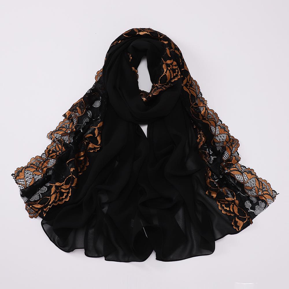 Muslim Embroidered Lace Hijab Heavy Chiffon Scarf Plain Shawl Soft Turban Head Wraps Headband Foulard Tudung Bawal