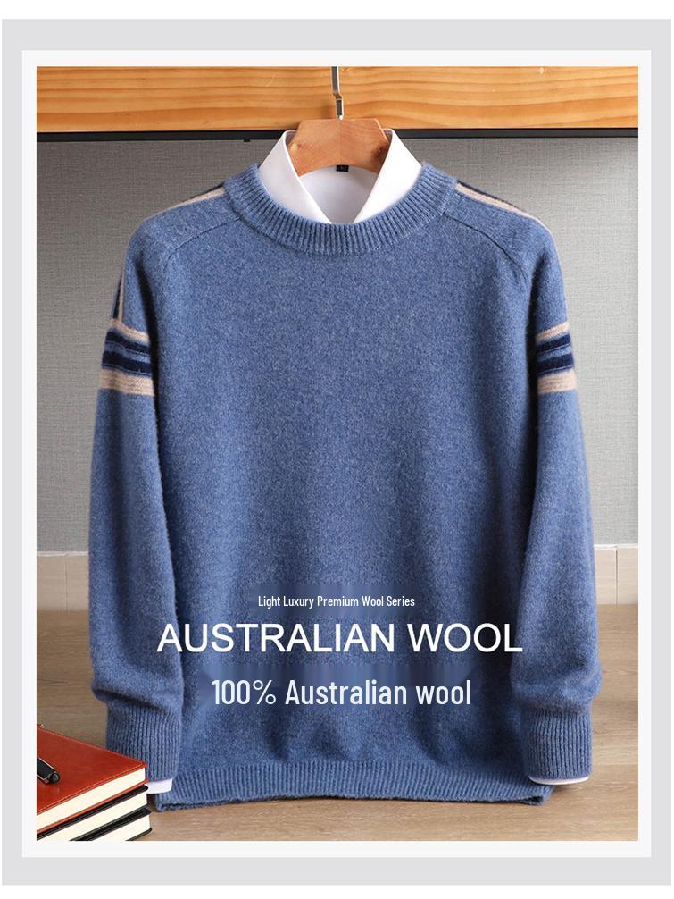 Men's Cashmere Wool Color Block Round Neck Sweater, Korean Style Loose Casual Knit Pullover, Plus Size for Autumn/Winter