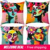 Home Decor Colorful Women Face Artistic Pattern Pillow Covers Pattern Cushion Cover Suitable For Sofa Bedroom Car Pillow Cover