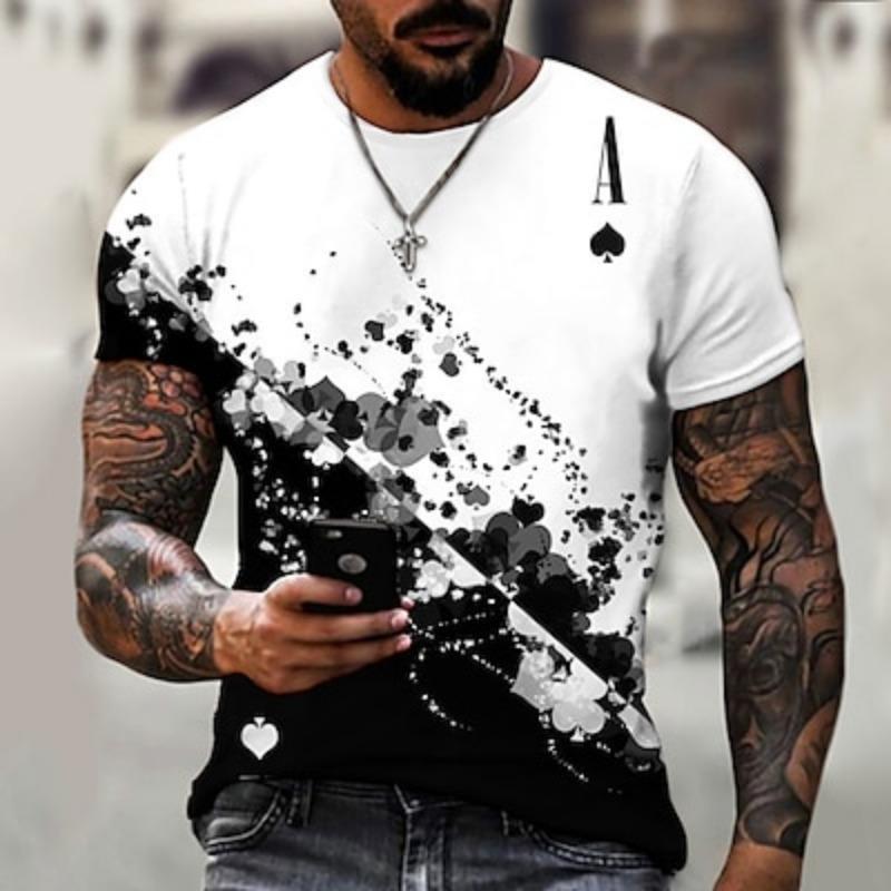 Men's Graphic Plaid / Check Poker Shirt T Shirt Tee Distressed T Shirt Short Sleeve T shirt 3D Print Crew Neck Shirt Designer Basic Slim Fit Casual