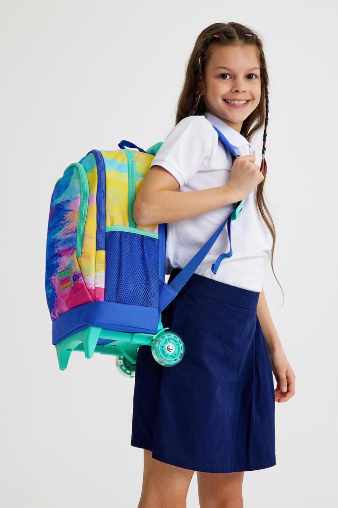 Dětský barevný školní batoh Coral High s airbrush vzorem a třemi přihrádkami na kolečkách 23938