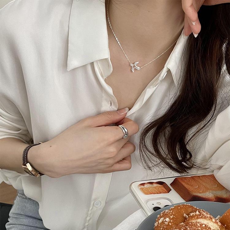 Namdaemun S925 Sterling Silber Schwalben Halskette: Damen Hohl Choker mit Runder Perlenkette