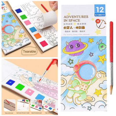 12 Sheets 5 Dream Themes Self-contained Paint Drawing Coloring Book with Brush Pen Children Colorful Watercolor Graffiti Book Painting Tools