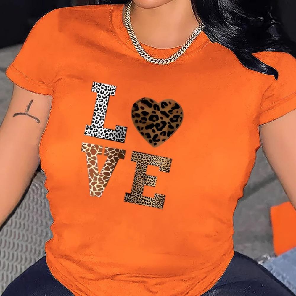 Letní dámské tričko s krátkým rukávem vzor potisk módní ležérní kulatý výstřih pohodlné dámské tričko s krátkým rukávem