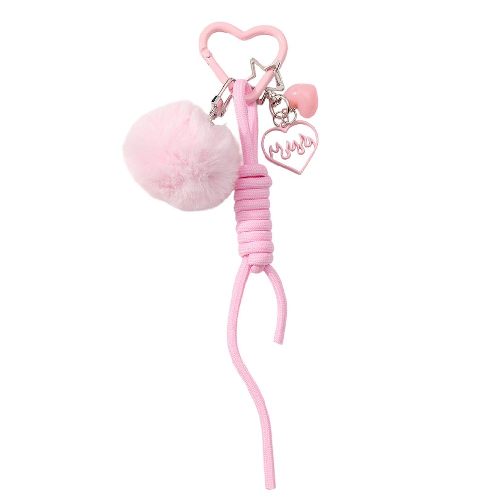 Plush Pompoms Keychain Heart Keying Pendant Car Key Chain Hanging Ornaments Rope Keyholders Bag Charm Decorations