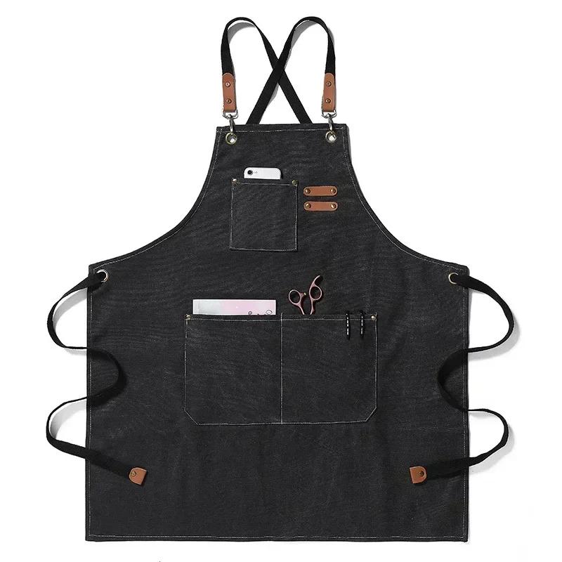 Fashion Canvas Kitchen Aprons For Woman Men Chef Work Apron For Grill Restaurant Bar Shop Cafes Beauty Nails Studios Uniform