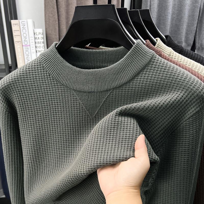 Men's Douyin Bestseller Autumn/Winter Knitwear: Trendy Round Neck Solid Color Jacquard Thick Sweater