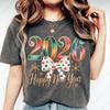 Womens New Year 2026 Cute Bow Shirt Watercolor New Year Creative Trend Simple Style Adult Cotton Tee Lovely Printed Tshirt Tops