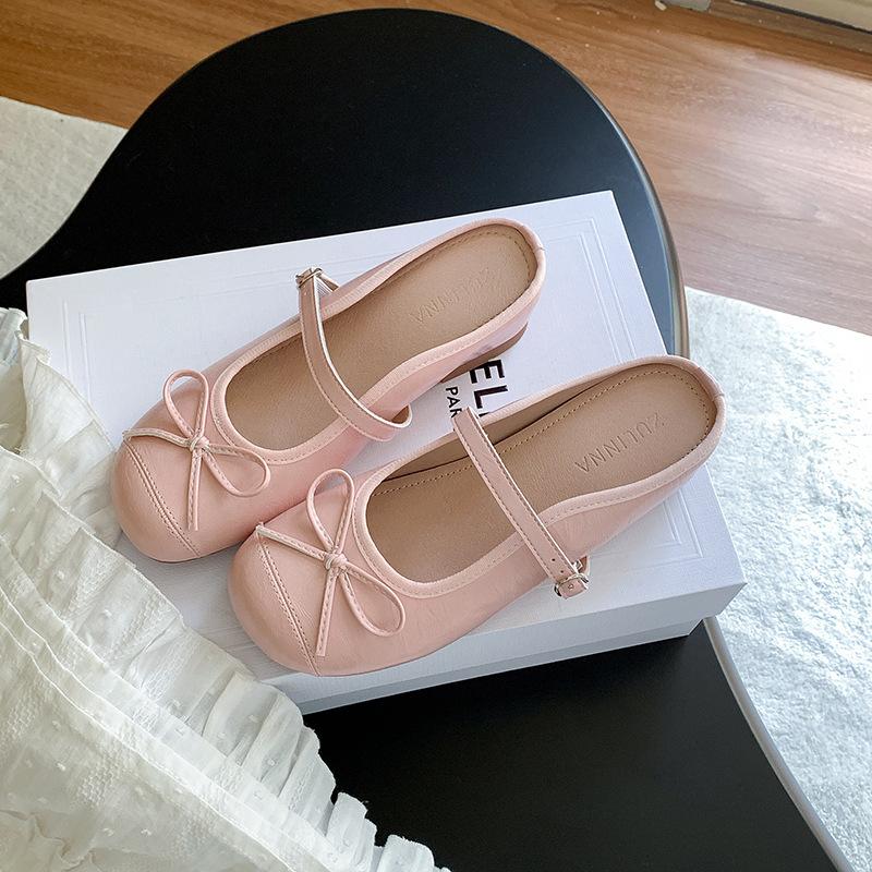Inner heightening bow French gentle ballet single shoes women's summer bag head half slippers