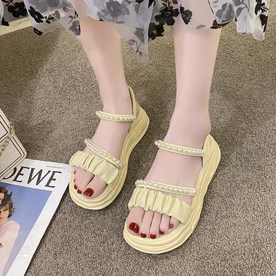 Thick Soled Sandals with Feminine Fairy Style 2025 Summer New Elastic Band Student Flat Roman Shoes