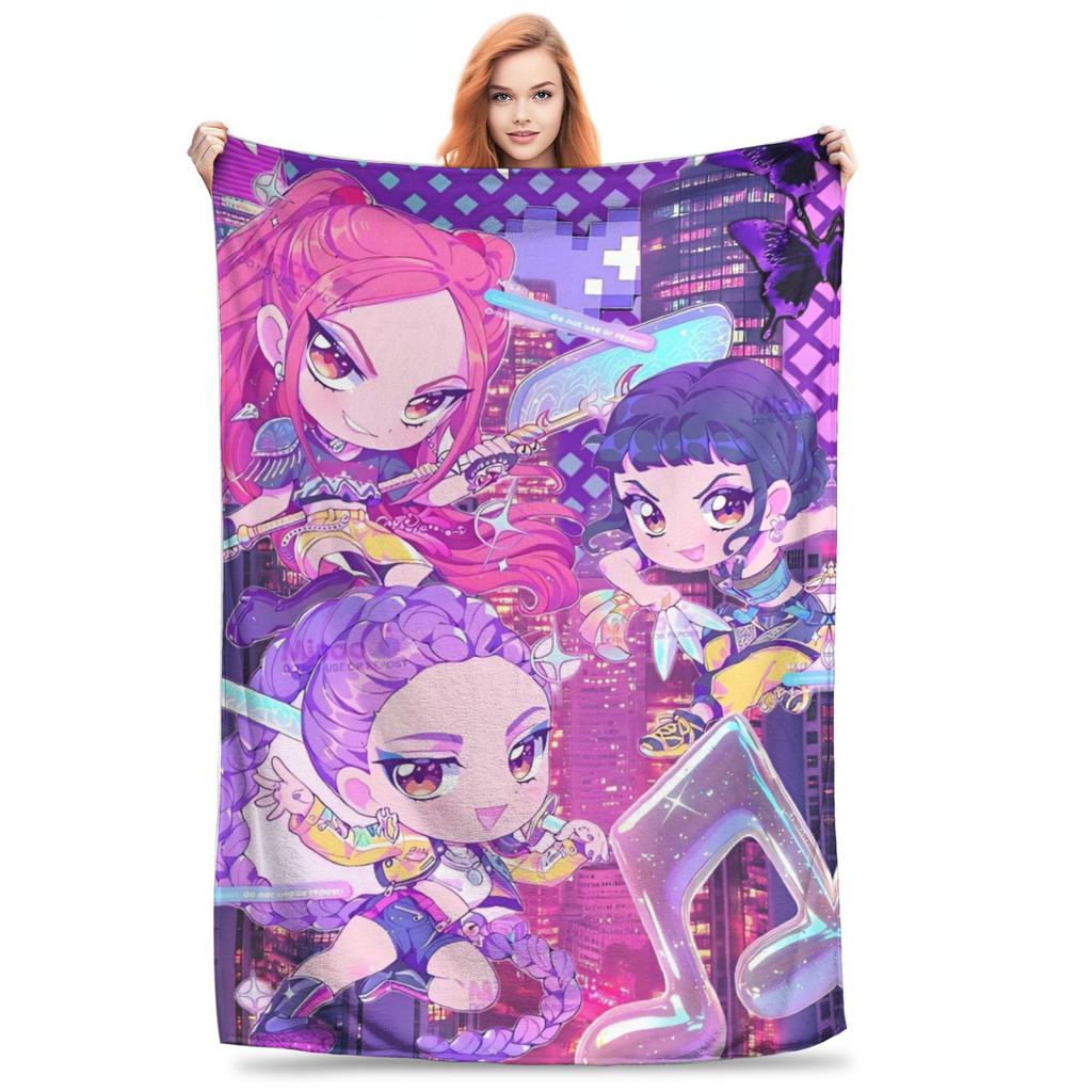 Huntrix KPop Demon Hunters Mira Zoey Rumi Blanket Picnic Flannel Throw Blanket For Outdoor Soft Design Quality Bedspread Gift