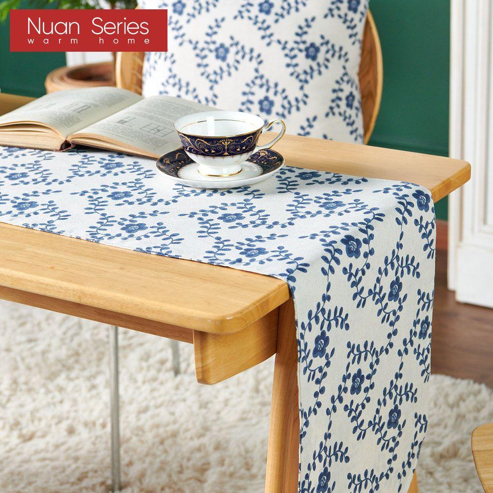 1PC Nuan Series Chinese Retro Style Plum Blossom Printed Cotton Linen Table Runner for Dining Table Kitchen Decor Home Decor