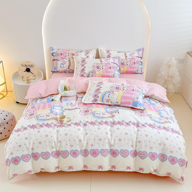 Ins Style Pure Cotton Four-piece Set Small Fresh Thick Brushed Cotton Bed Sheet Quilt Cover Naked Sleeping Bedding