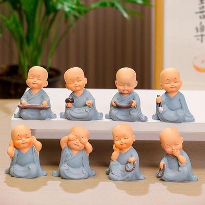 Zen Monk Figurine: Cute Little Novice for Tea Table or Office Desk Decoration