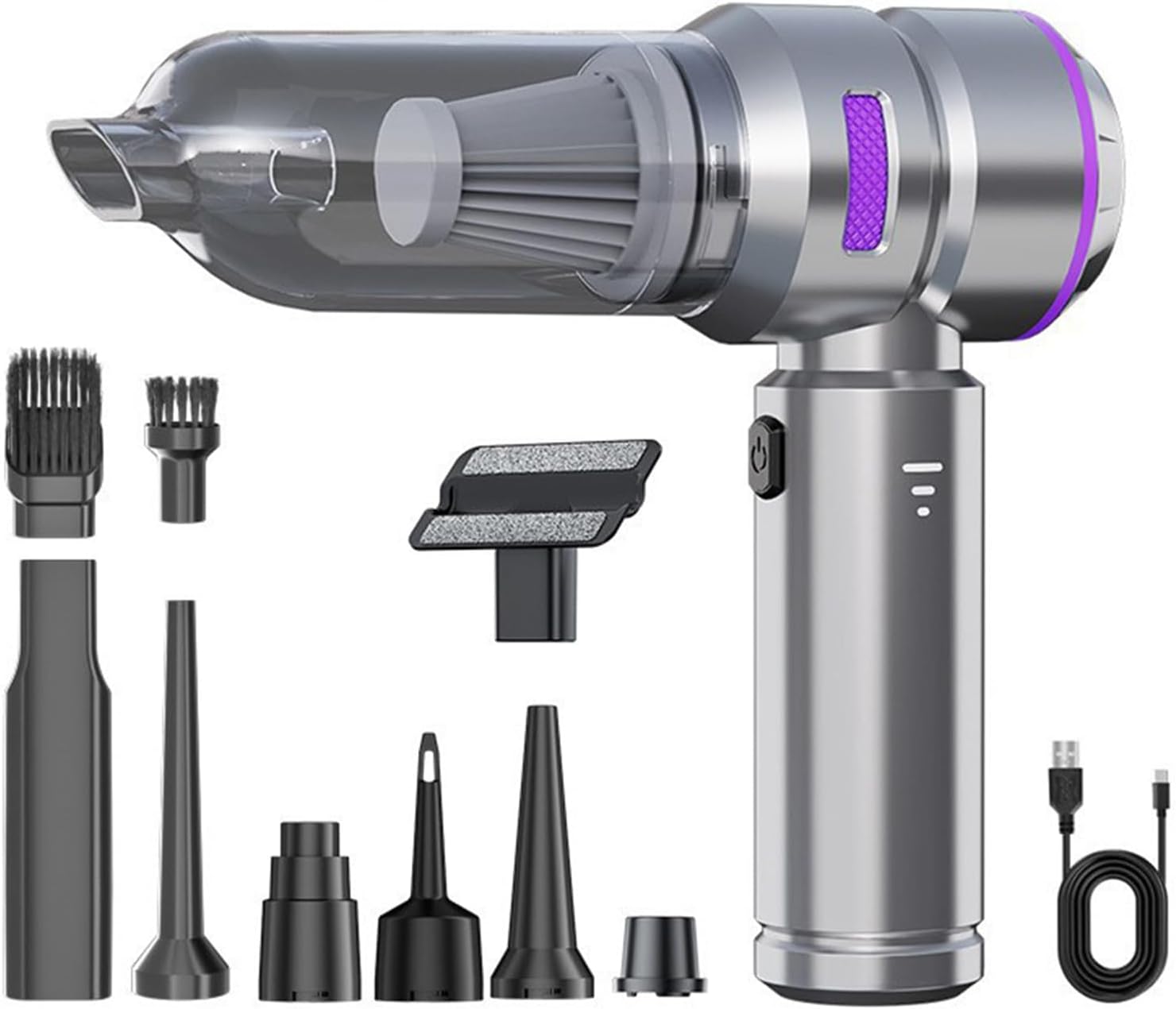 

Беспроводной автомобильный пылесос 16000 Па — портативный пылесос высокой мощности с 11 насадками, 3 скоростями и функцией 4-в-1 для автомобиля, дома, офиса фиолетовый