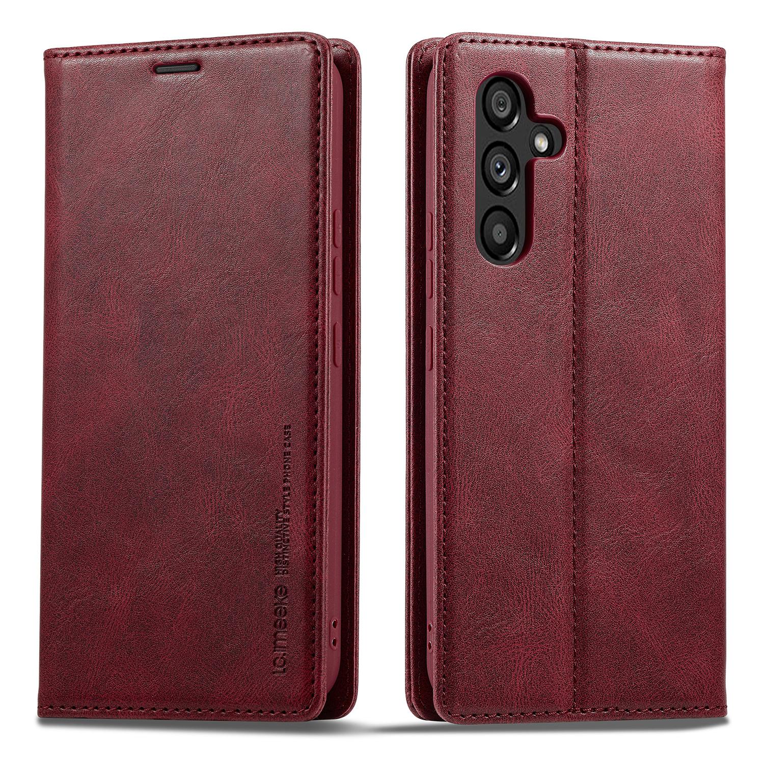 

LC.IMEEKE For Samsung Galaxy S23 FE PU Leather RFID Blocking Case Wallet Stand Flip Phone Cover Red