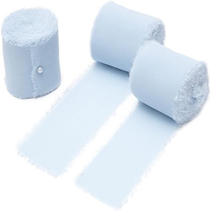 3 rolki 4 cm * 3 m ręcznie robiona wstążka w kolorze baby blue do pakowania prezentów wstążka z postrzępionymi krawędziami do dekoracji rzemieślniczych bukietów ślubnych