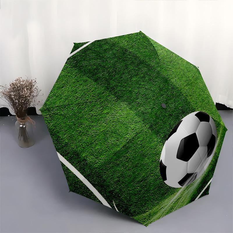 1 Stück Automatischer Faltregenschirm mit Fußball-Design, Tragbares Dreifach-Falt-Design, 8-Rippen-Eisenrahmen, Outdoor, Ideales Geschenk für Fans, Reisende, Täglichen Gebrauch
