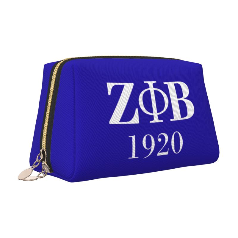 Zeta Phi Beta 1920 Print Leather Makeup Bag Women Large Travel Toiletry Pouch Cosmetic Bags Portable Storage Bag Gifts